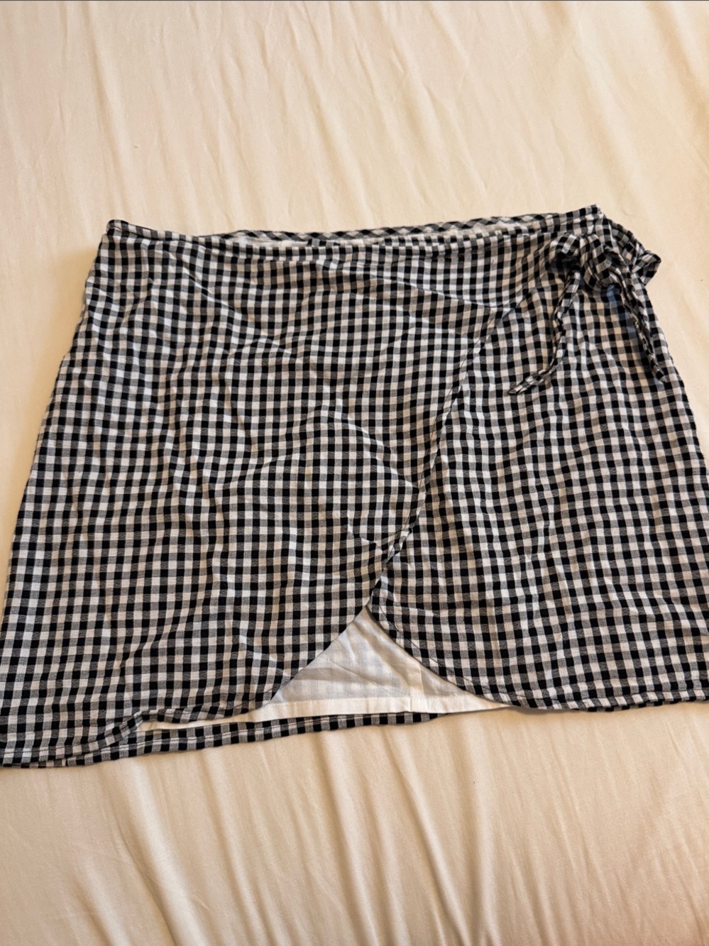 Madewell Black and White Gingham Wrap Mini Skirt